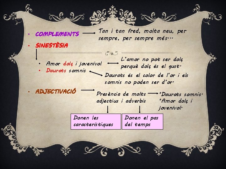 • COMPLEMENTS • SINESTÈSIA Tan i tan fred, molta neu, per sempre més. • COMPLEMENTS • SINESTÈSIA Tan i tan fred, molta neu, per sempre més.