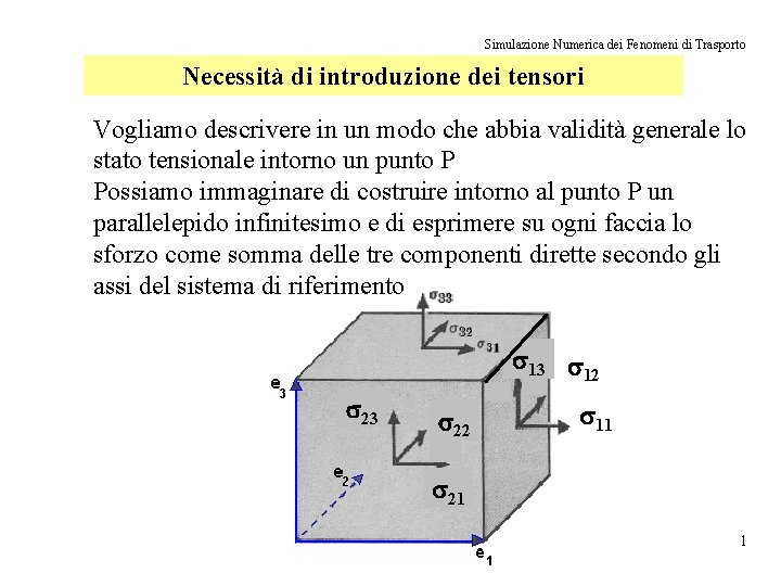 Simulazione Numerica dei Fenomeni di Trasporto Necessità di introduzione dei tensori Vogliamo descrivere in