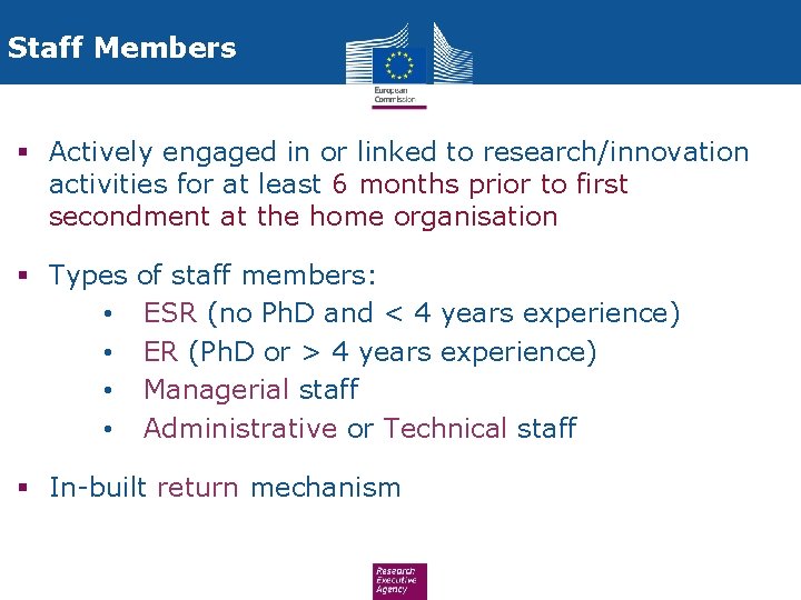 Staff Members § Actively engaged in or linked to research/innovation activities for at least