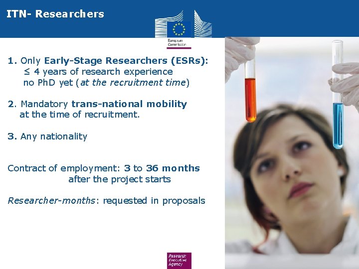 ITN- Researchers 1. Only Early-Stage Researchers (ESRs): ≤ 4 years of research experience no