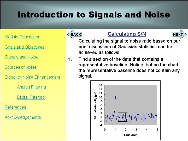 Introduction to Signals and Noise Module Description BACK Goals and Objectives Signals and Noise Introduction to Signals and Noise Module Description BACK Goals and Objectives Signals and Noise