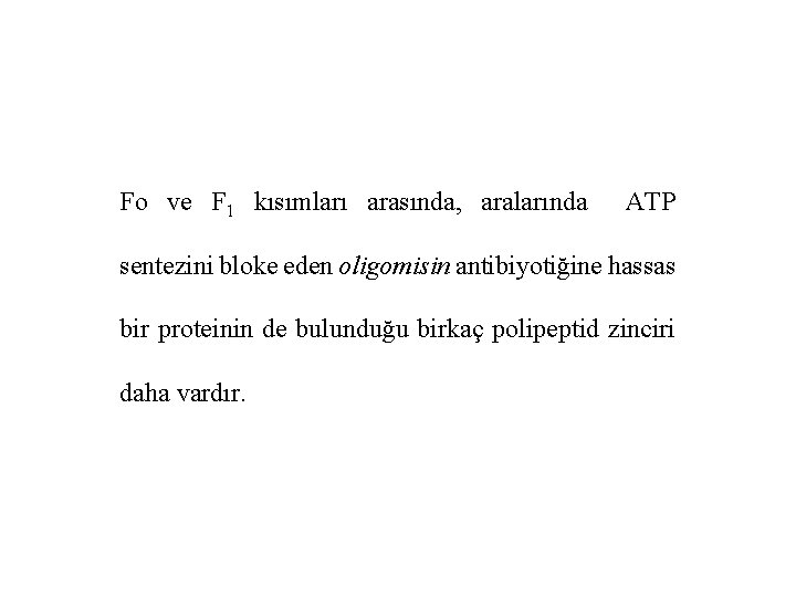 Fo ve F 1 kısımları arasında, aralarında ATP sentezini bloke eden oligomisin antibiyotiğine hassas