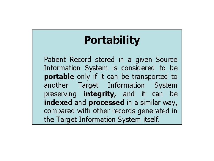 Portability Patient Record stored in a given Source Information System is considered to be Portability Patient Record stored in a given Source Information System is considered to be