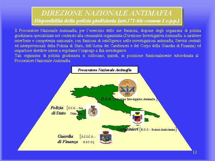 DIREZIONE NAZIONALE ANTIMAFIA Disponibilità della polizia giudiziaria (art. 371 -bis comma 1 c. p. DIREZIONE NAZIONALE ANTIMAFIA Disponibilità della polizia giudiziaria (art. 371 -bis comma 1 c. p.