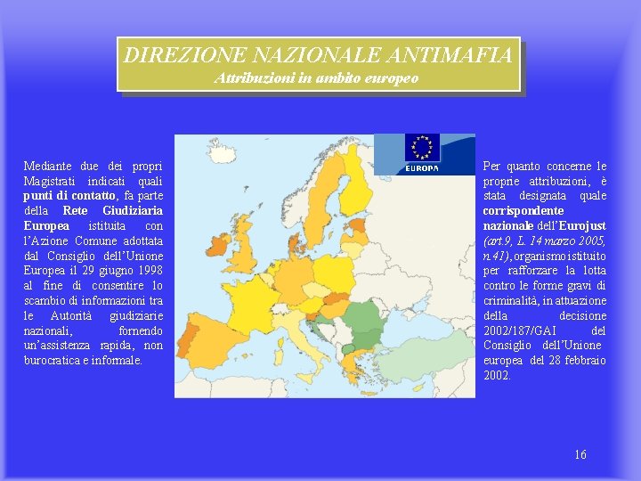 DIREZIONE NAZIONALE ANTIMAFIA Attribuzioni in ambito europeo Mediante due dei propri Magistrati indicati quali DIREZIONE NAZIONALE ANTIMAFIA Attribuzioni in ambito europeo Mediante due dei propri Magistrati indicati quali
