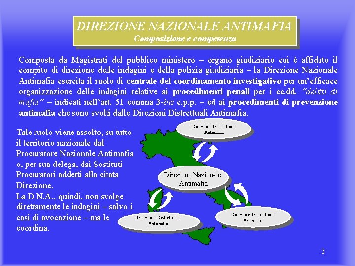 DIREZIONE NAZIONALE ANTIMAFIA Composizione e competenza Composta da Magistrati del pubblico ministero – organo