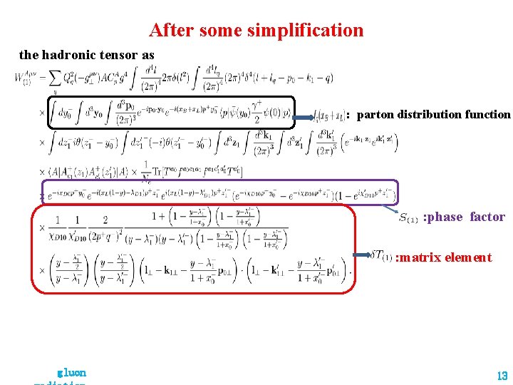 After some simplification the hadronic tensor as : parton distribution function : phase factor