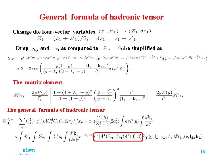 General formula of hadronic tensor Change the four-vector variables Drop and as compared to