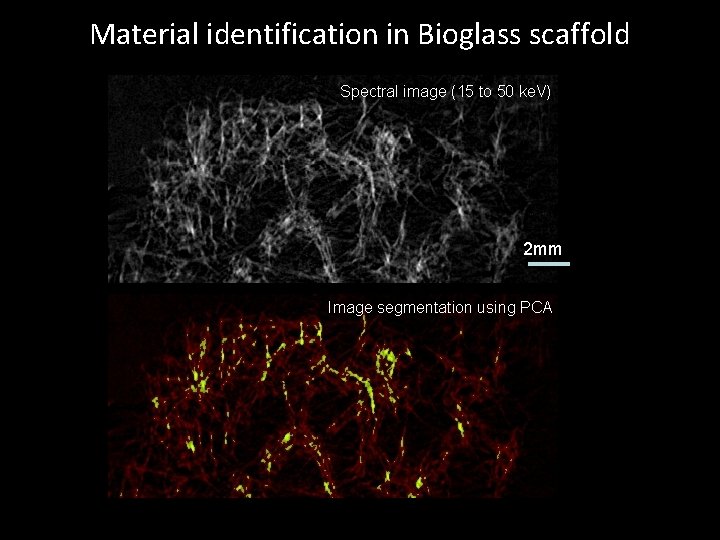 Material identification in Bioglass scaffold Spectral image (15 to 50 ke. V) 2 mm