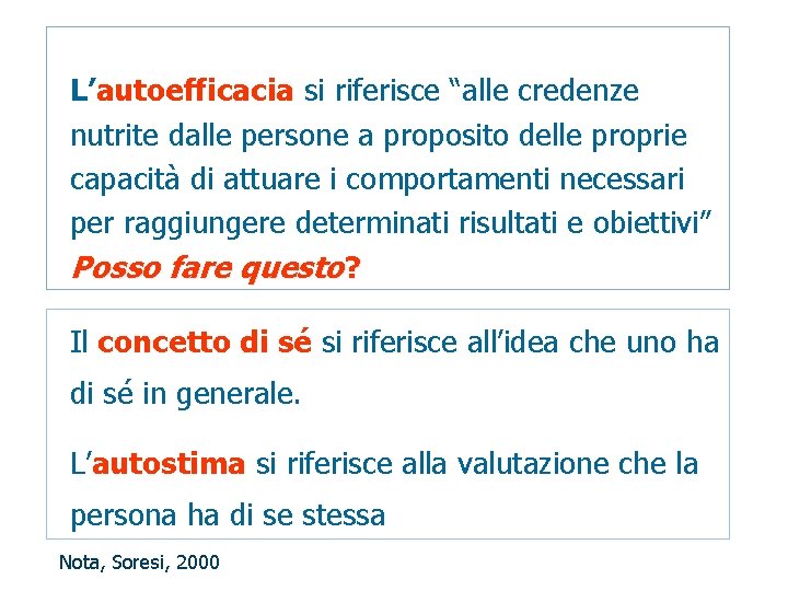 L’autoefficacia si riferisce “alle credenze nutrite dalle persone a proposito delle proprie capacità di