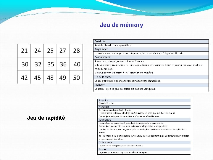 Jeu de mémory Jeu de rapidité 