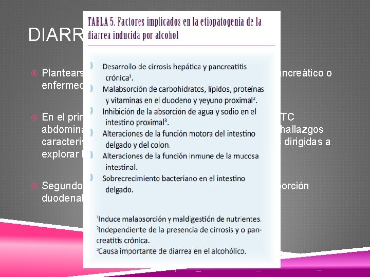 DIARREA ORGANICA Plantearse la posibilidad de esteatorrea de origen pancreático o enfermedad que lesiona