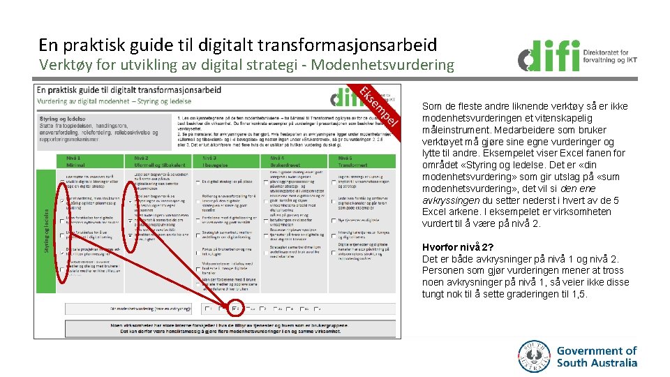 En praktisk guide til digitalt transformasjonsarbeid Verktøy for utvikling av digital strategi - Modenhetsvurdering