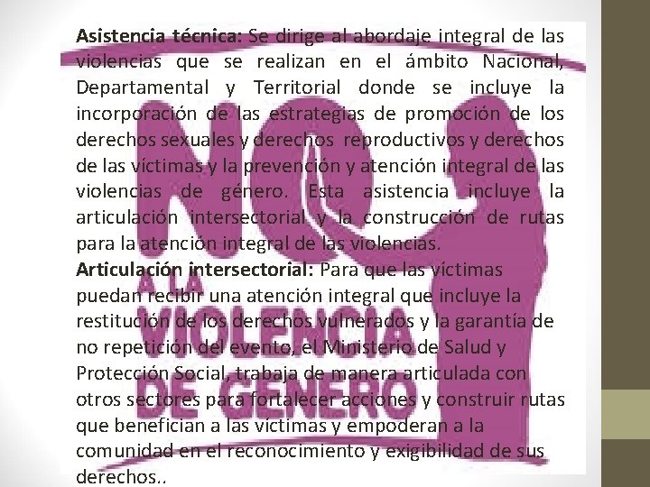 Asistencia técnica: Se dirige al abordaje integral de las violencias que se realizan en