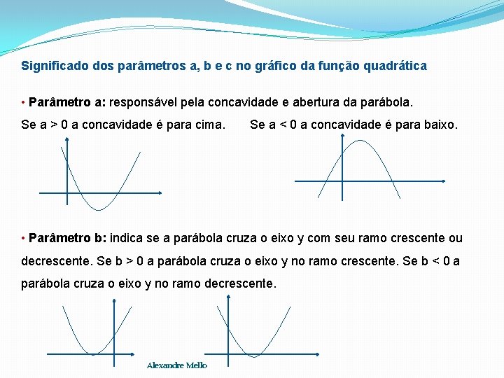 Significado dos parâmetros a, b e c no gráfico da função quadrática • Parâmetro