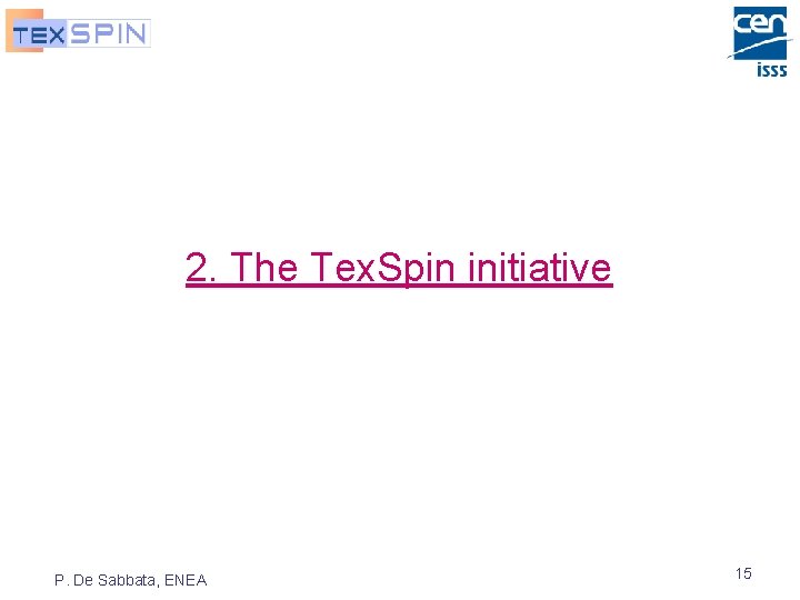 2. The Tex. Spin initiative P. De Sabbata, ENEA 15 