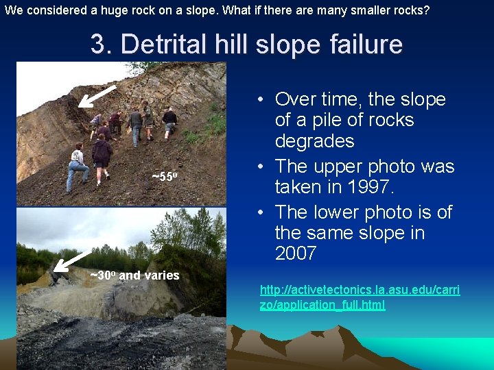 We considered a huge rock on a slope. What if there are many smaller