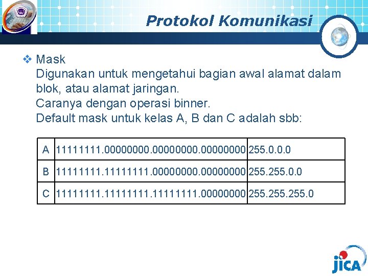 Protokol Komunikasi v Mask Digunakan untuk mengetahui bagian awal alamat dalam blok, atau alamat