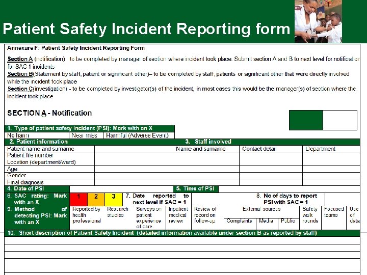 Patient Safety Incident Reporting form 