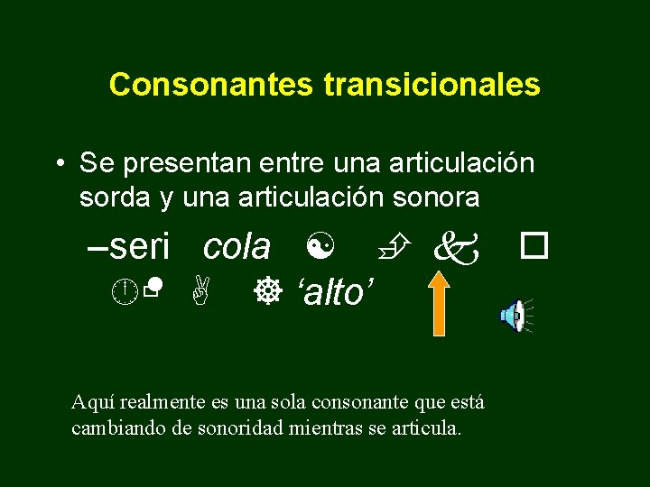 Consonantes transicionales • Se presentan entre una articulación sorda y una articulación sonora –seri