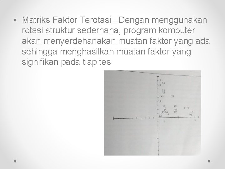 • Matriks Faktor Terotasi : Dengan menggunakan rotasi struktur sederhana, program komputer akan • Matriks Faktor Terotasi : Dengan menggunakan rotasi struktur sederhana, program komputer akan