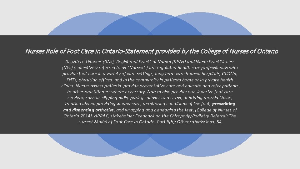 Nurses Role of Foot Care in Ontario-Statement provided by the College of Nurses of Nurses Role of Foot Care in Ontario-Statement provided by the College of Nurses of
