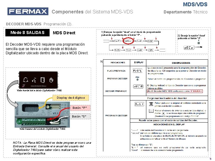 MDS/VDS Componentes del Sistema MDS-VDS Departamento Técnico DECODER MDS-VDS Programación (2). Modo 8 SALIDAS