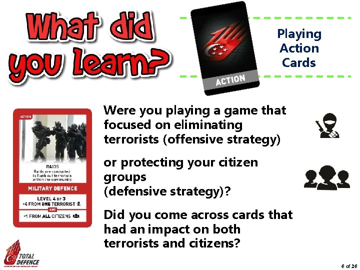 Playing Action Cards Were you playing a game that focused on eliminating terrorists (offensive