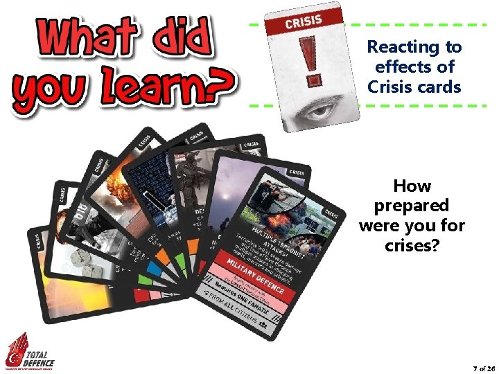 Reacting to effects of Crisis cards How prepared were you for crises? 7 of