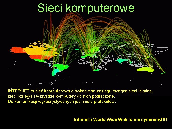 Sieci komputerowe INTERNET to sieć komputerowa o światowym zasięgu łącząca sieci lokalne, sieci rozległe