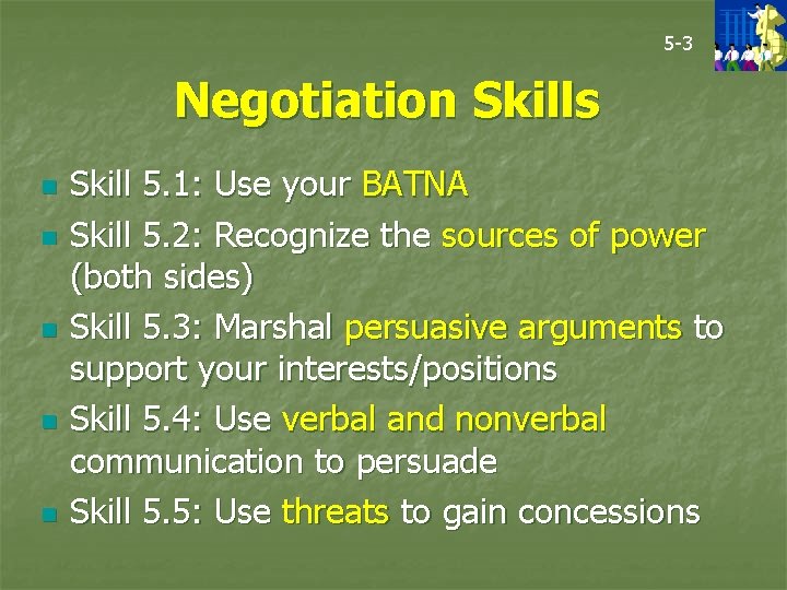 5 -3 Negotiation Skills n n n Skill 5. 1: Use your BATNA Skill