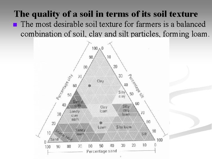 The quality of a soil in terms of its soil texture n The most