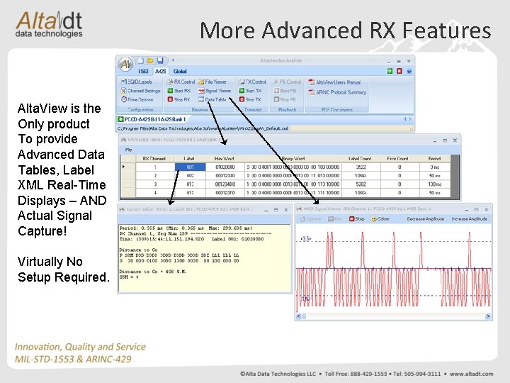 More Advanced RX Features Alta. View is the Only product To provide Advanced Data