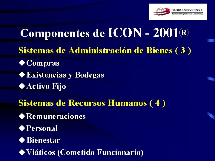 Componentes de ICON - 2001® Sistemas de Administración de Bienes ( 3 ) u