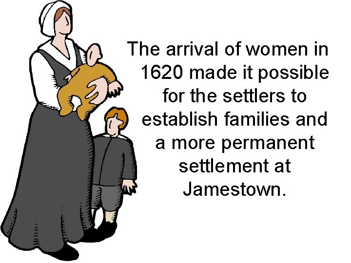 The arrival of women in 1620 made it possible for the settlers to establish