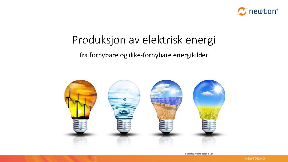 Produksjon av elektrisk energi fra fornybare og ikke-fornybare energikilder Illustrasjon: ferieboligejer. dk 