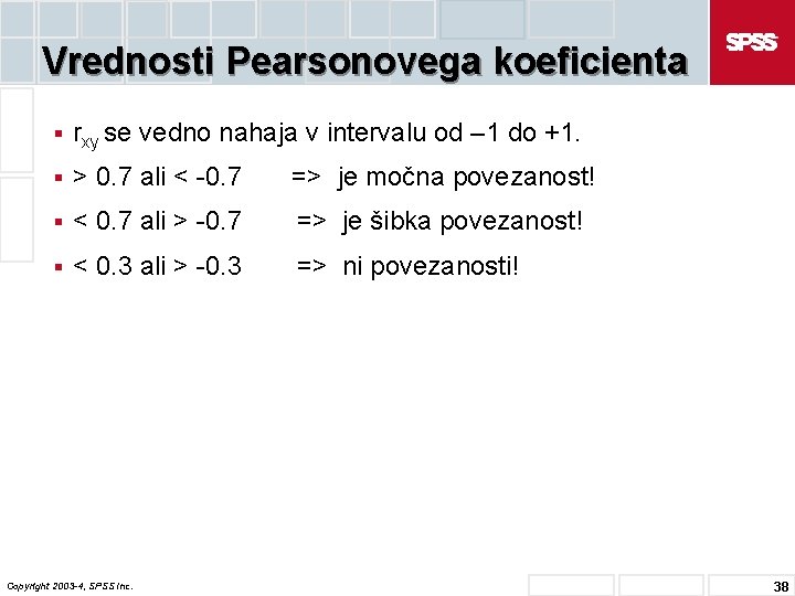 Vrednosti Pearsonovega koeficienta § rxy se vedno nahaja v intervalu od – 1 do