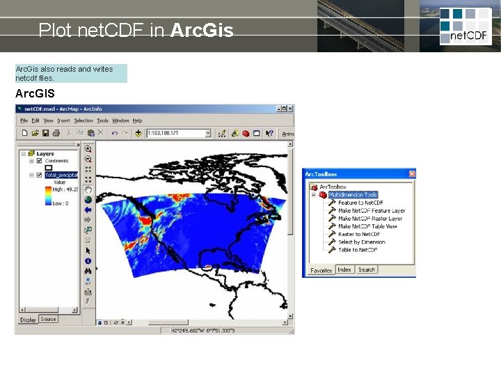 Plot net. CDF in Arc. Gis also reads and writes netcdf files. Arc. GIS