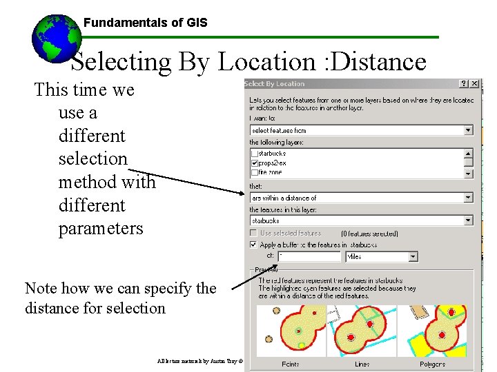 Fundamentals of GIS Selecting By Location : Distance This time we use a different