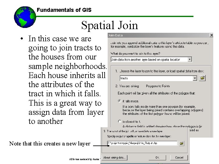 Fundamentals of GIS Spatial Join • In this case we are going to join