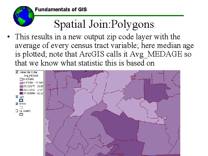 Fundamentals of GIS Spatial Join: Polygons • This results in a new output zip