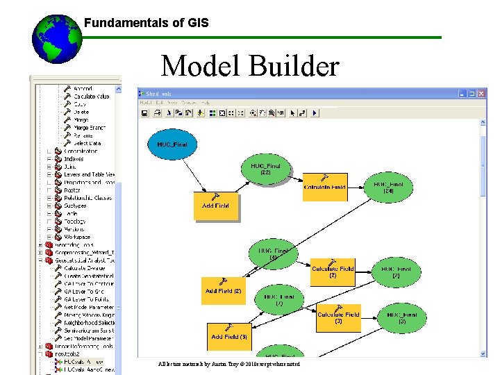 Fundamentals of GIS Model Builder All lecture materials by Austin Troy © 2010 except