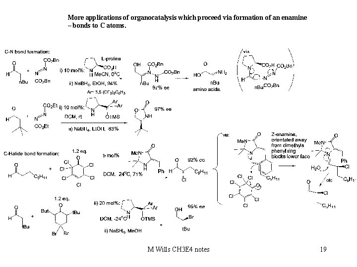 More applications of organocatalysis which proceed via formation of an enamine – bonds to