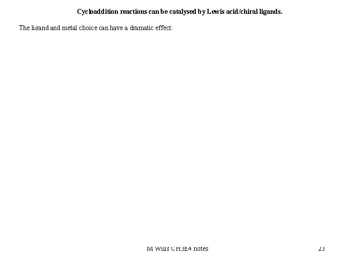 Cycloaddition reactions can be catalysed by Lewis acid/chiral ligands. The ligand metal choice can
