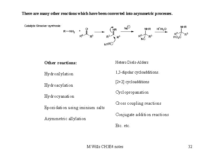 There are many other reactions which have been converted into asymmetric processes. Other reactions:
