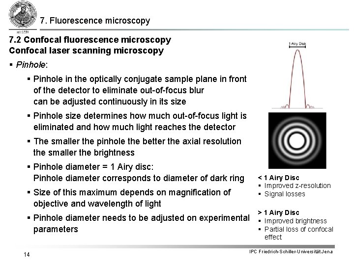 7. Fluorescence microscopy 7. 2 Confocal fluorescence microscopy Confocal laser scanning microscopy § Pinhole: