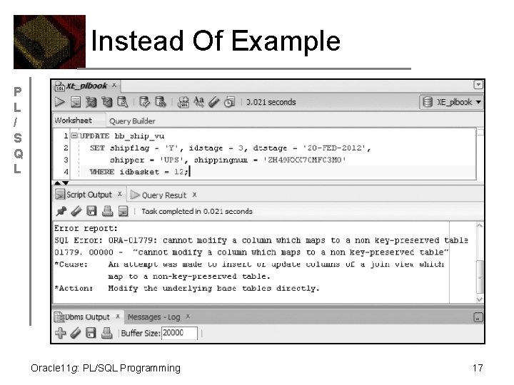 Instead Of Example P L / S Q L Oracle 11 g: PL/SQL Programming