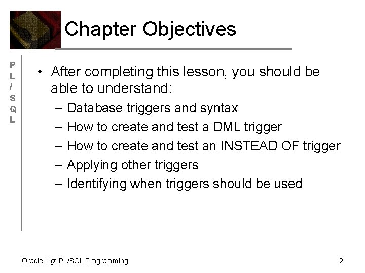Chapter Objectives P L / S Q L • After completing this lesson, you
