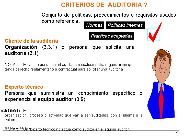 CRITERIOS DE AUDITORIA ? Conjunto de políticas, procedimientos o requisitos usados como referencia. Normas