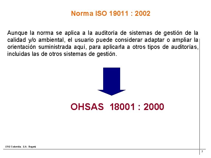 Norma ISO 19011 : 2002 Aunque la norma se aplica a la auditoría de